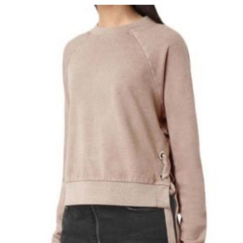 All Saints Women’s Leti Cropped Sweatshirt w/Side Ties Tan Size Large